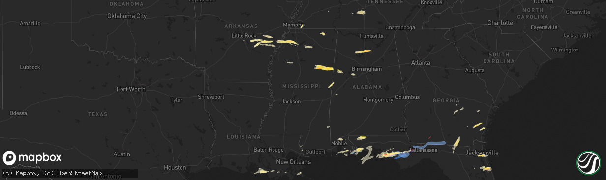 Hail map in Mississippi on April 27, 2023