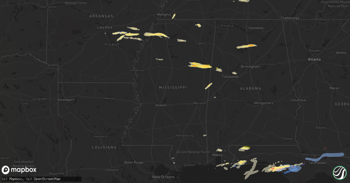 Hail map in Mississippi on April 27, 2023