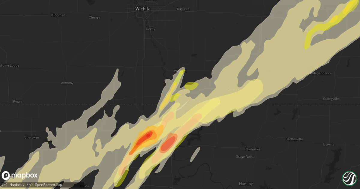 Hail map in Arkansas City, KS on April 27, 2024