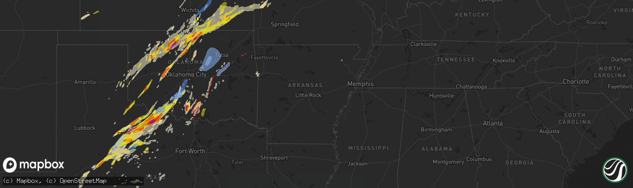 Hail map in Arkansas on April 27, 2024