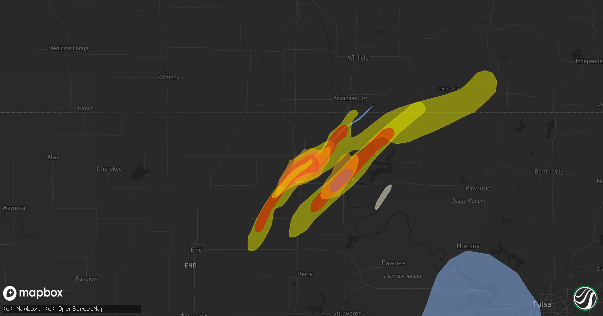 Hail map in Blackwell, OK on April 27, 2024