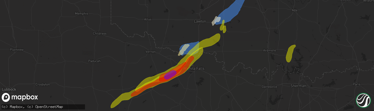 Hail map in Burkburnett, TX on April 27, 2024