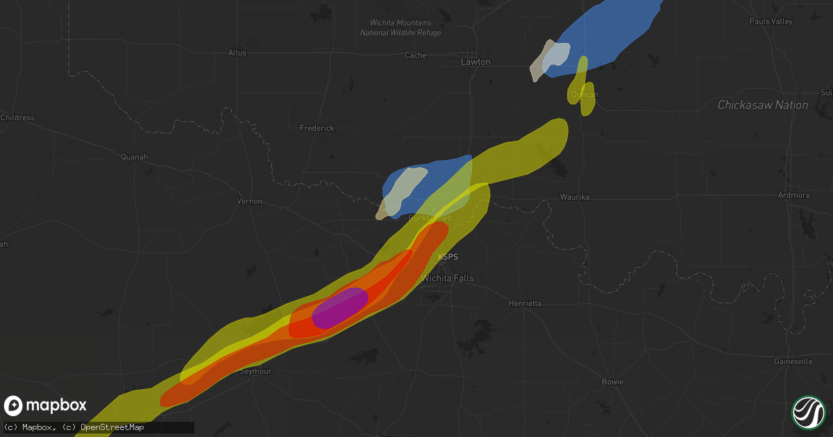 Hail map in Burkburnett, TX on April 27, 2024