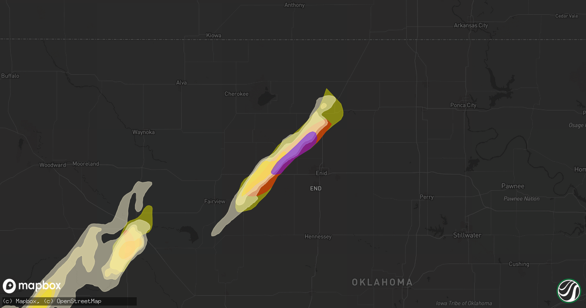 Hail map in Carrier, OK on April 27, 2024