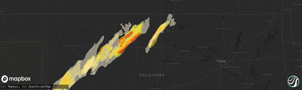 Hail map in Garber, OK on April 27, 2024