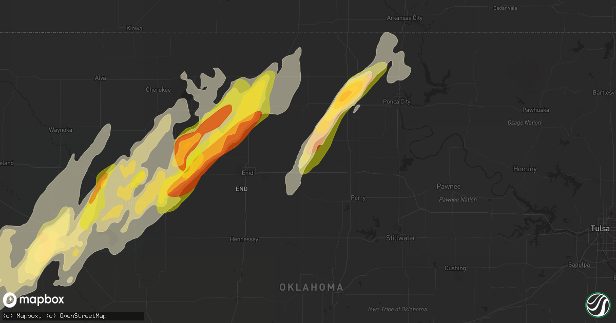 Hail map in Garber, OK on April 27, 2024