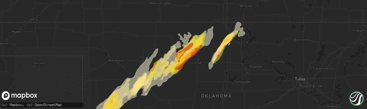 Hail map in Goltry, OK on April 27, 2024