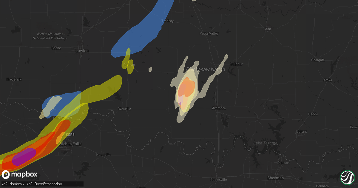 Hail map in Healdton, OK on April 27, 2024