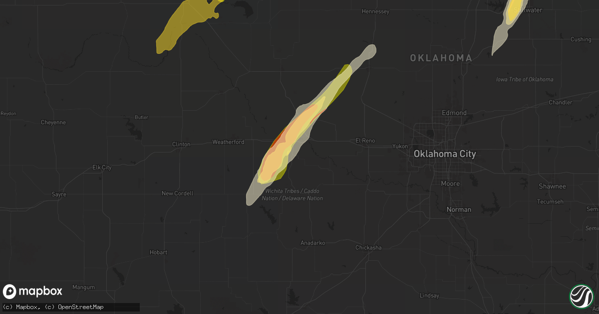 Hail Map in Hinton, OK on April 27, 2024 - HailTrace