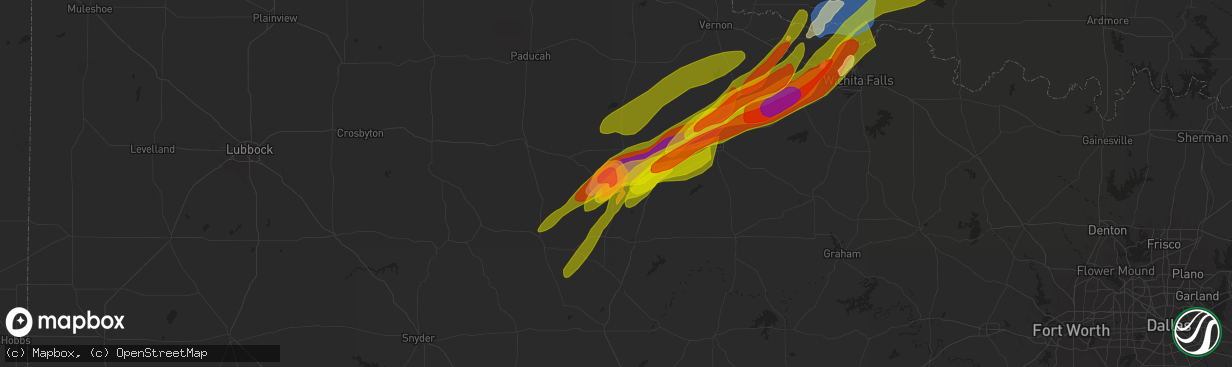 Hail map in Knox City, TX on April 27, 2024