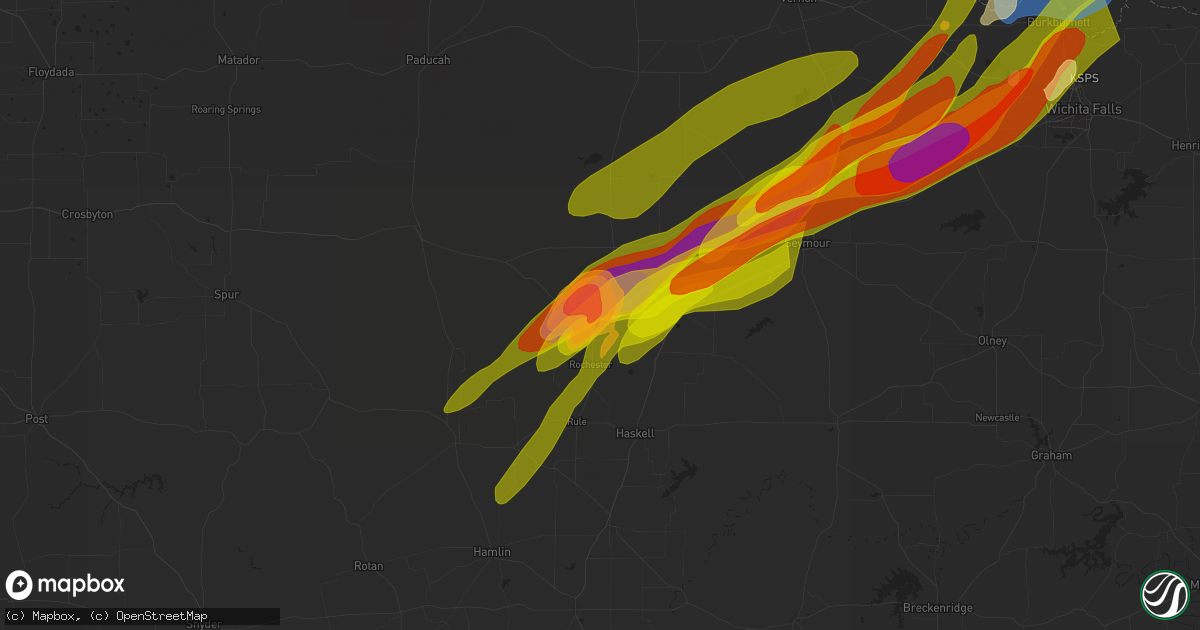 Hail map in Knox City, TX on April 27, 2024