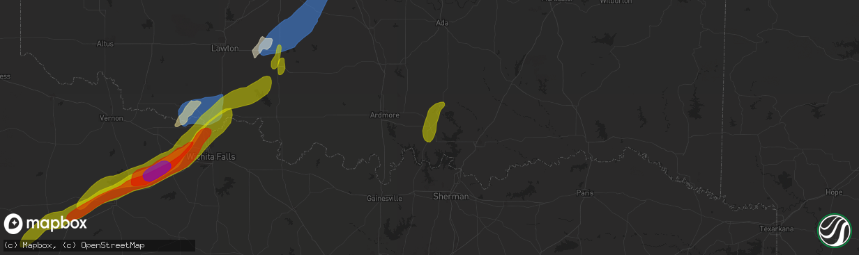 Hail map in Madill, OK on April 27, 2024