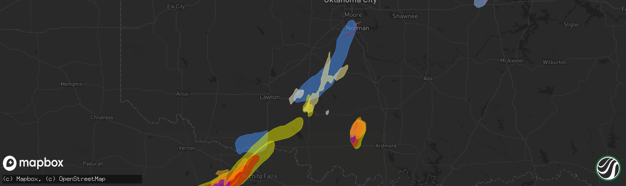 Hail map in Marlow, OK on April 27, 2024