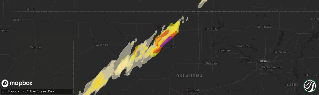 Hail map in Meno, OK on April 27, 2024