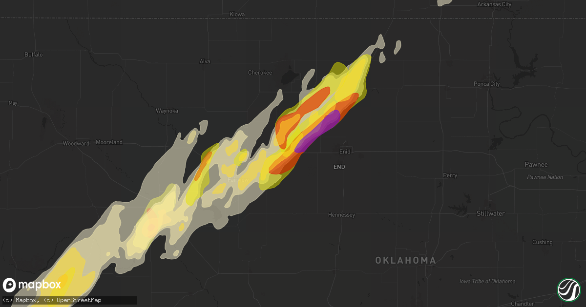 Hail map in Meno, OK on April 27, 2024