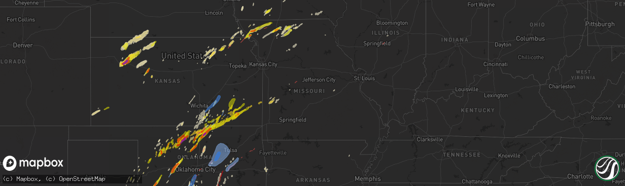 Hail map in Missouri on April 27, 2024