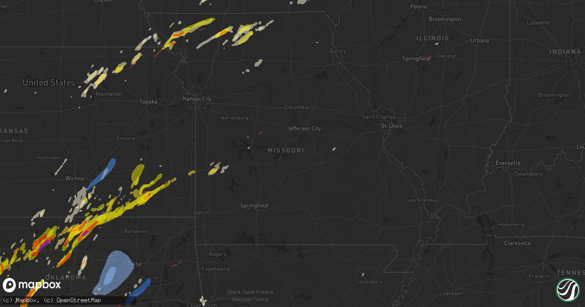 Hail map in Missouri on April 27, 2024