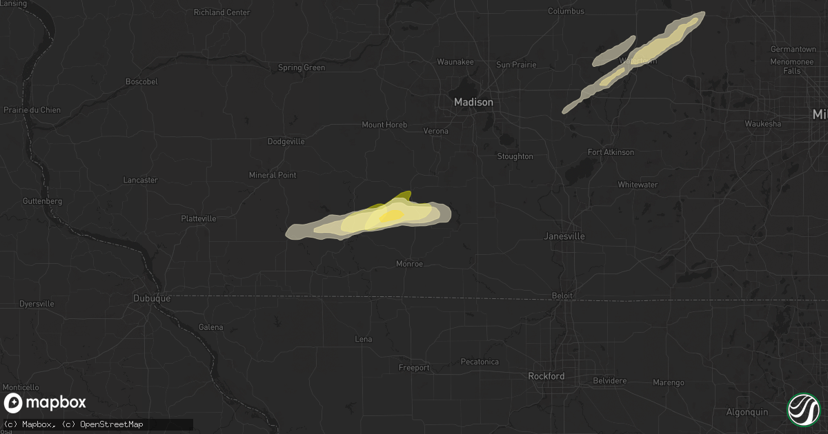 Hail map in Monticello, WI on April 27, 2024