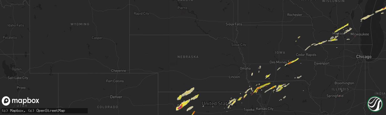 Hail map in Nebraska on April 27, 2024