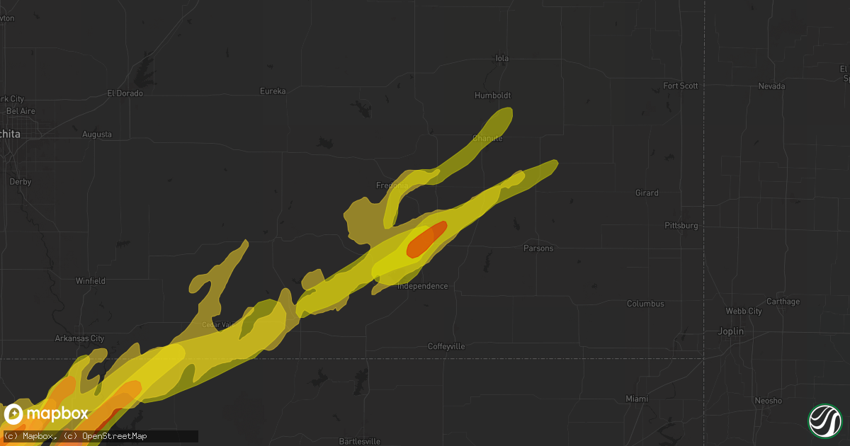 Hail map in Neodesha, KS on April 27, 2024