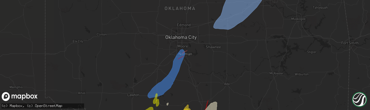 Hail map in Norman, OK on April 27, 2024
