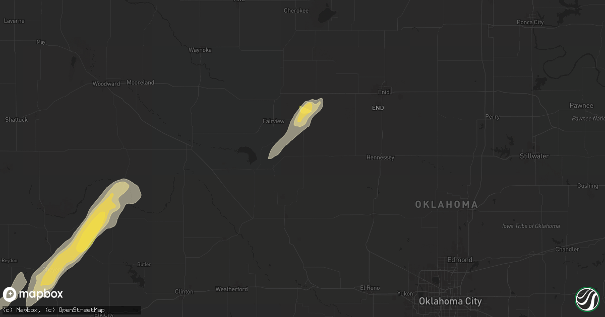 Hail map in Okeene, OK on April 27, 2024