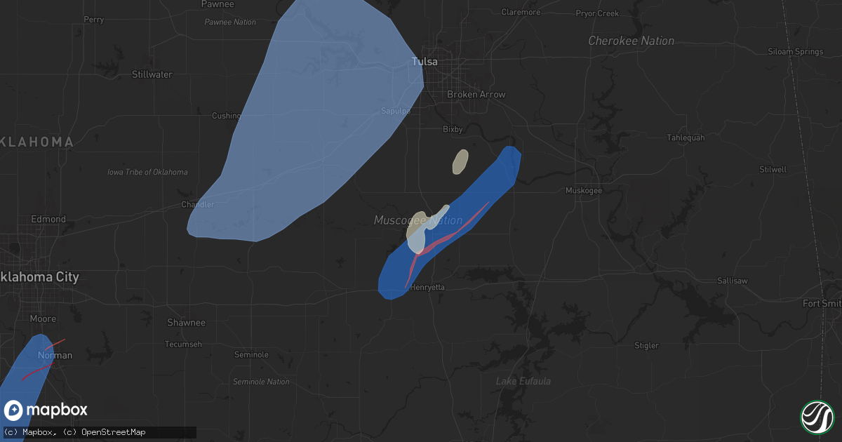 Hail map in Okmulgee, OK on April 27, 2024