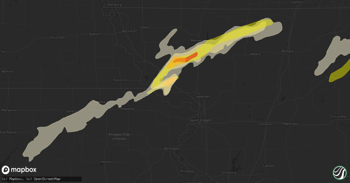 Hail map in Oregon, MO on April 27, 2024