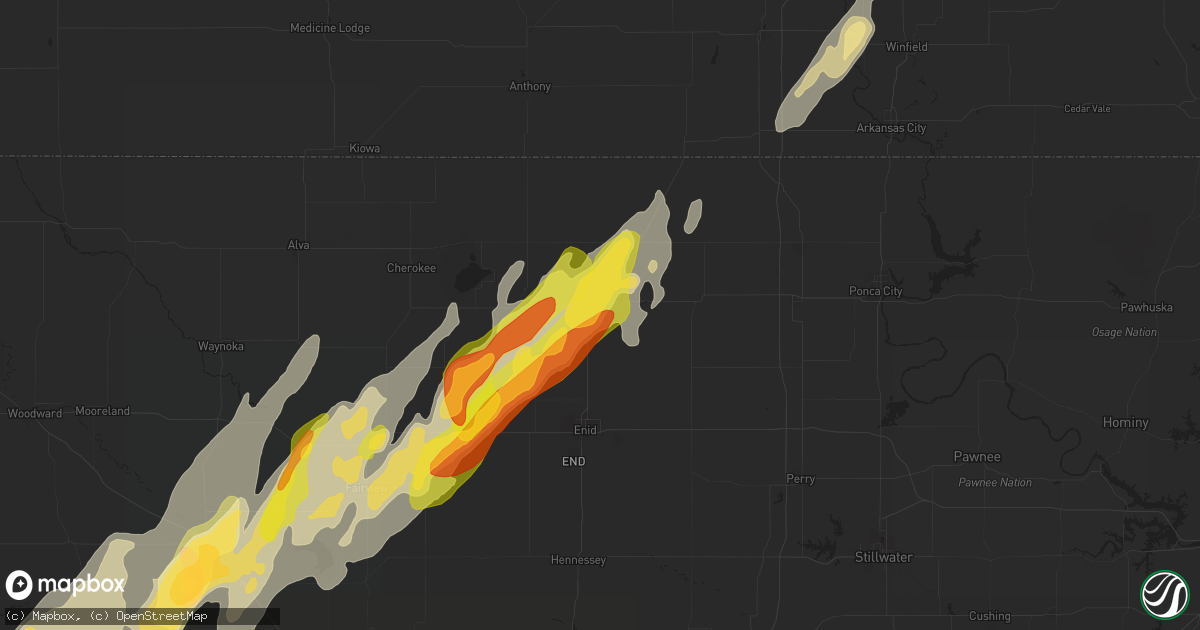 Hail map in Pond Creek, OK on April 27, 2024