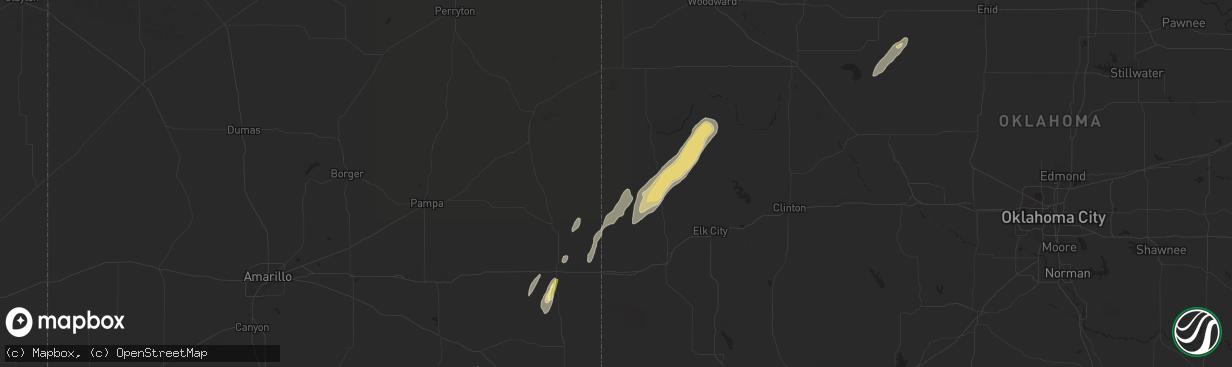 Hail map in Reydon, OK on April 27, 2024