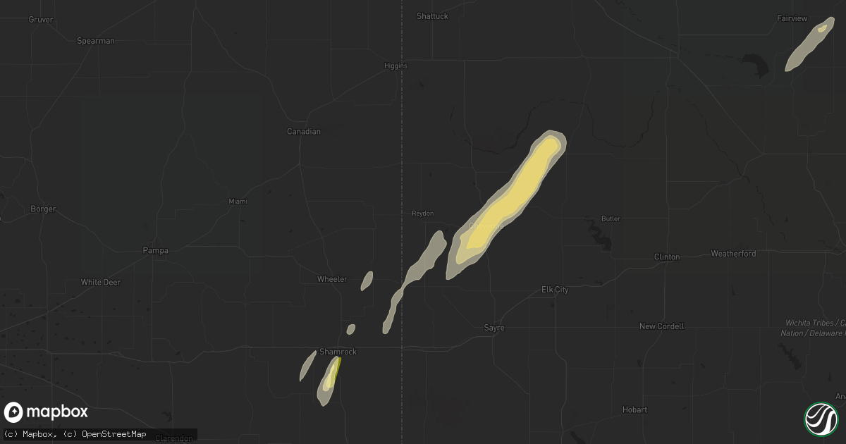 Hail map in Reydon, OK on April 27, 2024