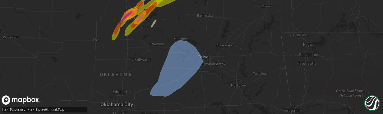 Hail map in Sand Springs, OK on April 27, 2024