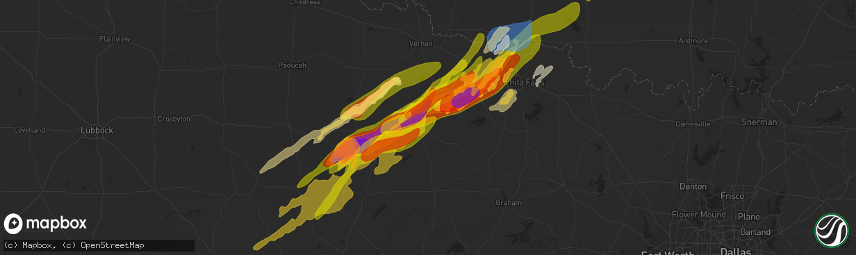 Hail map in Seymour, TX on April 27, 2024
