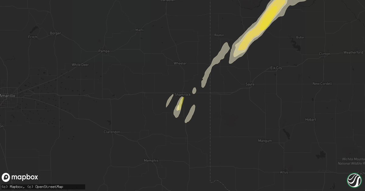 Hail map in Shamrock, TX on April 27, 2024
