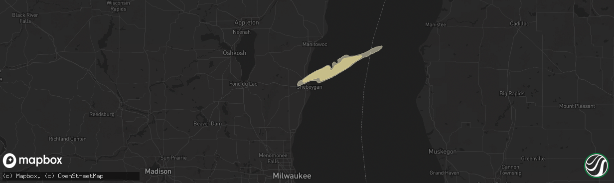 Hail map in Sheboygan, WI on April 27, 2024