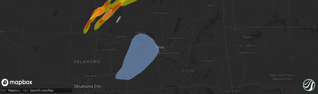 Hail map in Tulsa, OK on April 27, 2024