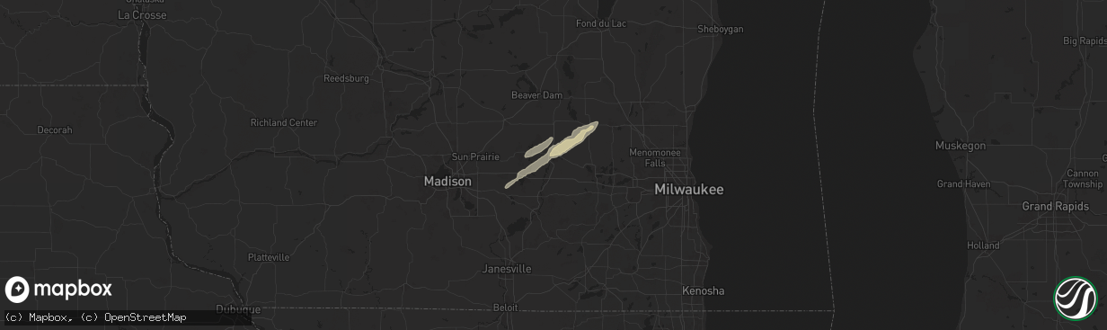 Hail map in Watertown, WI on April 27, 2024