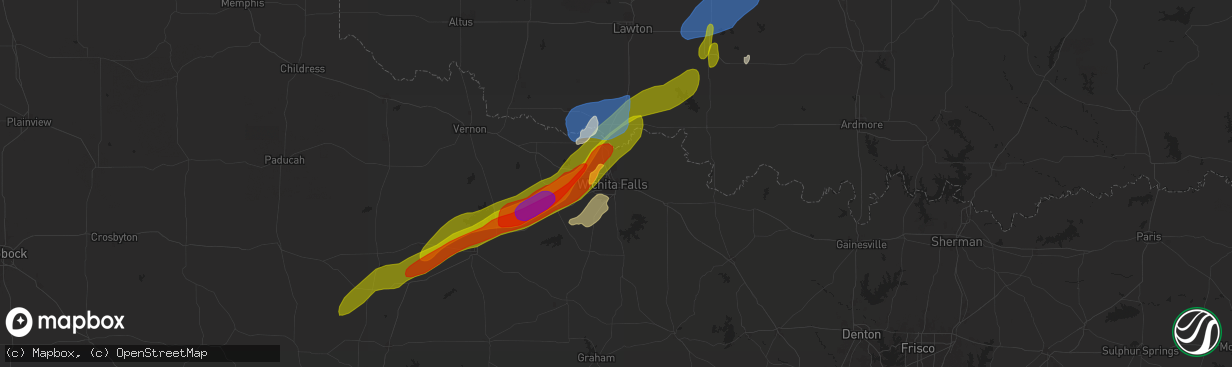 Hail map in Wichita Falls, TX on April 27, 2024