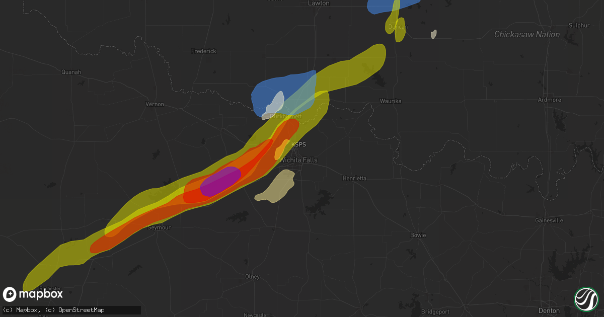 Hail map in Wichita Falls, TX on April 27, 2024