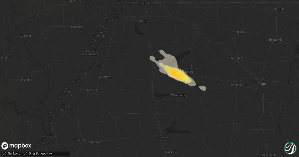 Hail map in Batesville, MS on April 27, 2025