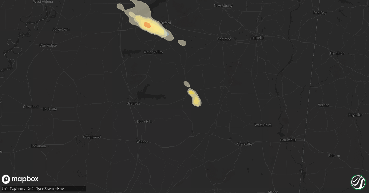 Hail map in Calhoun City, MS on April 27, 2025