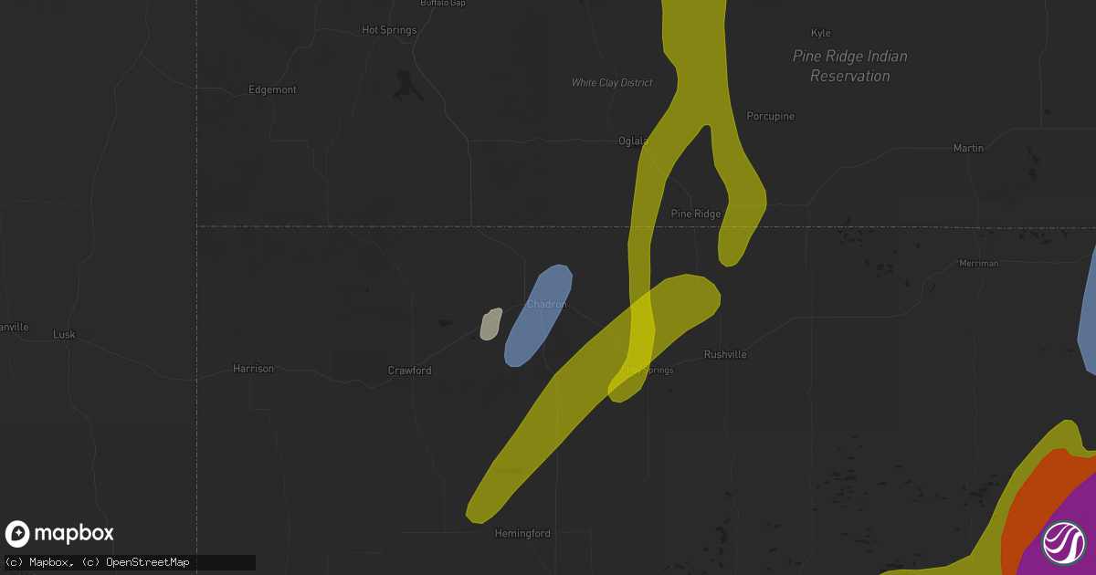 Hail map in Chadron, NE on April 27, 2025