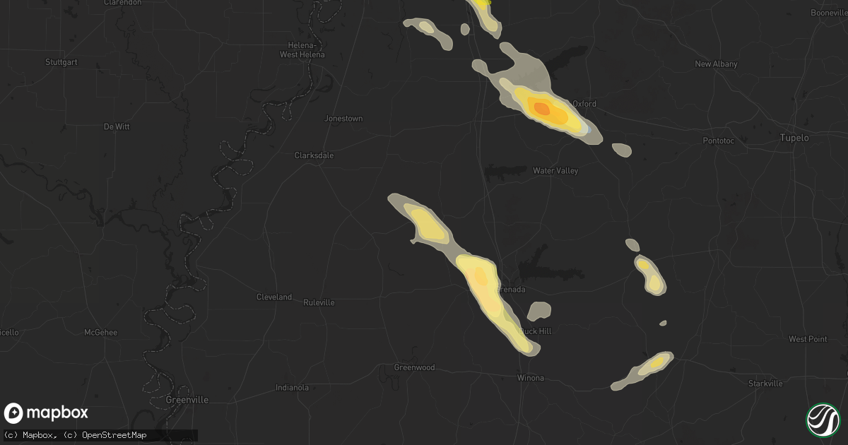 Hail map in Charleston, MS on April 27, 2025