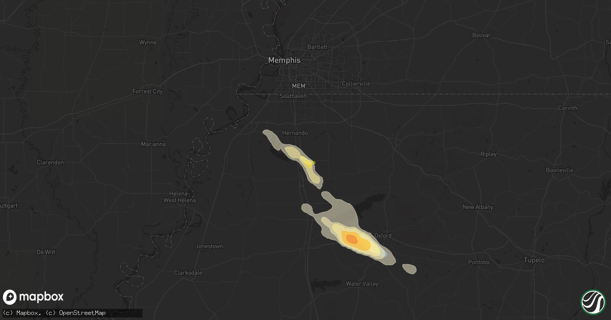 Hail map in Coldwater, MS on April 27, 2025