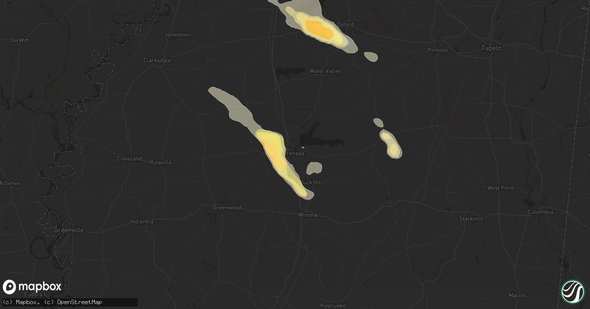 Hail map in Grenada, MS on April 27, 2025
