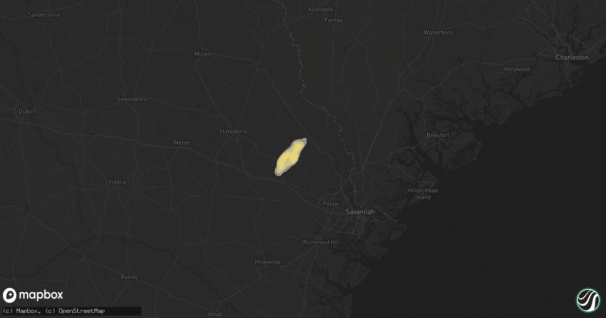 Hail map in Guyton, GA on April 27, 2025