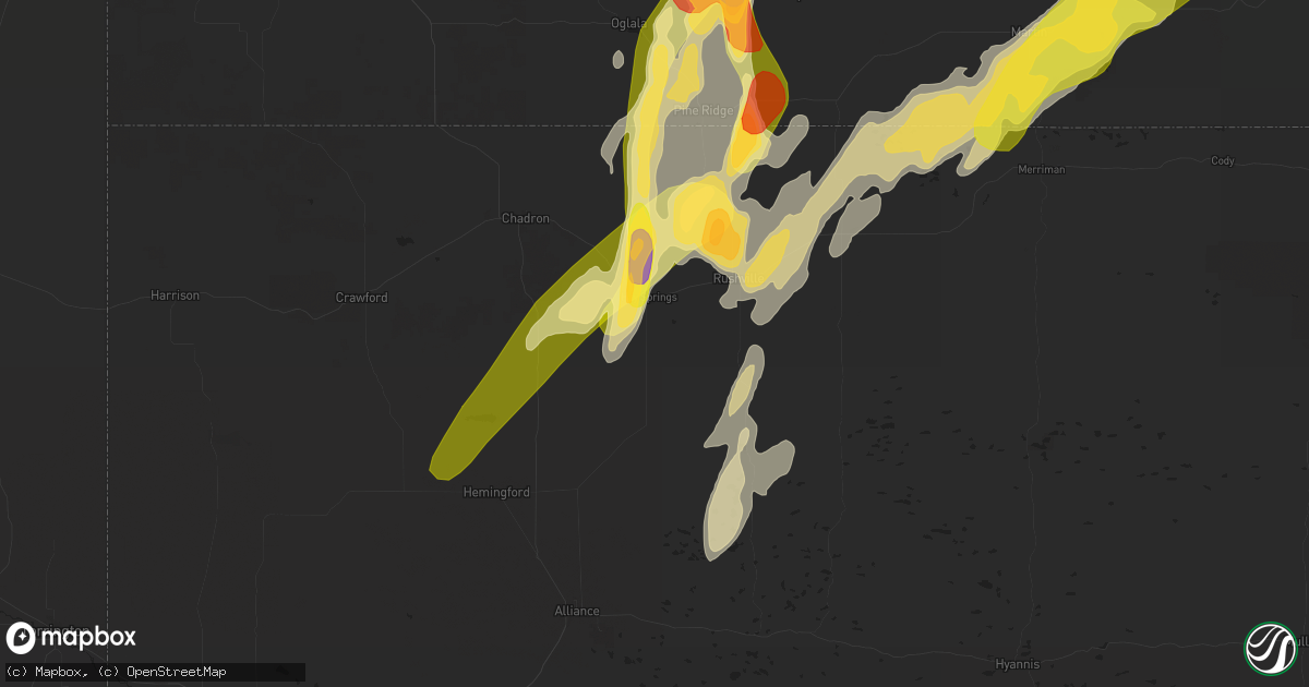 Hail map in Hay Springs, NE on April 27, 2025
