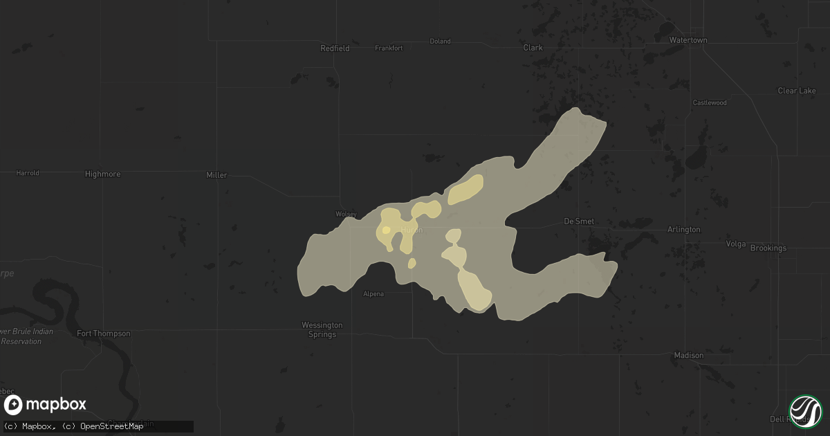 Hail map in Huron, SD on April 27, 2025