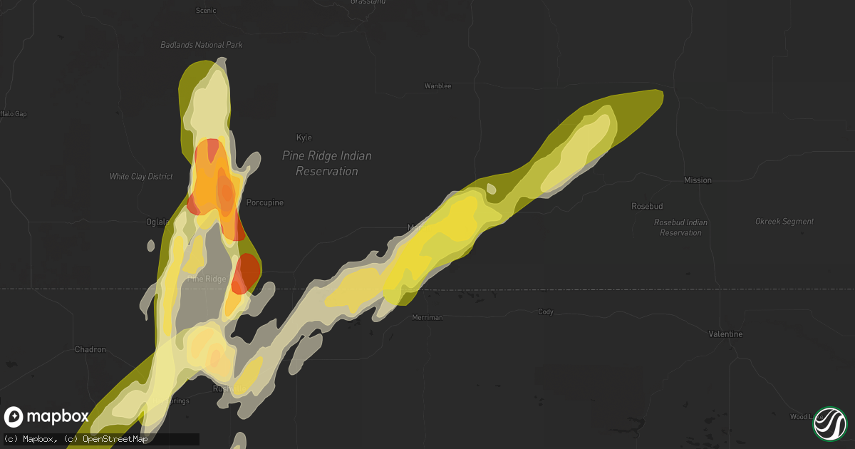Hail map in Martin, SD on April 27, 2025