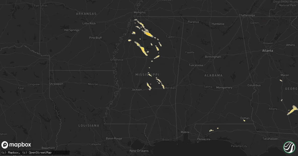 Hail map in Mississippi on April 27, 2025